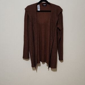 Monrow Brown Cardigan Sweater with Ruffled Detailing